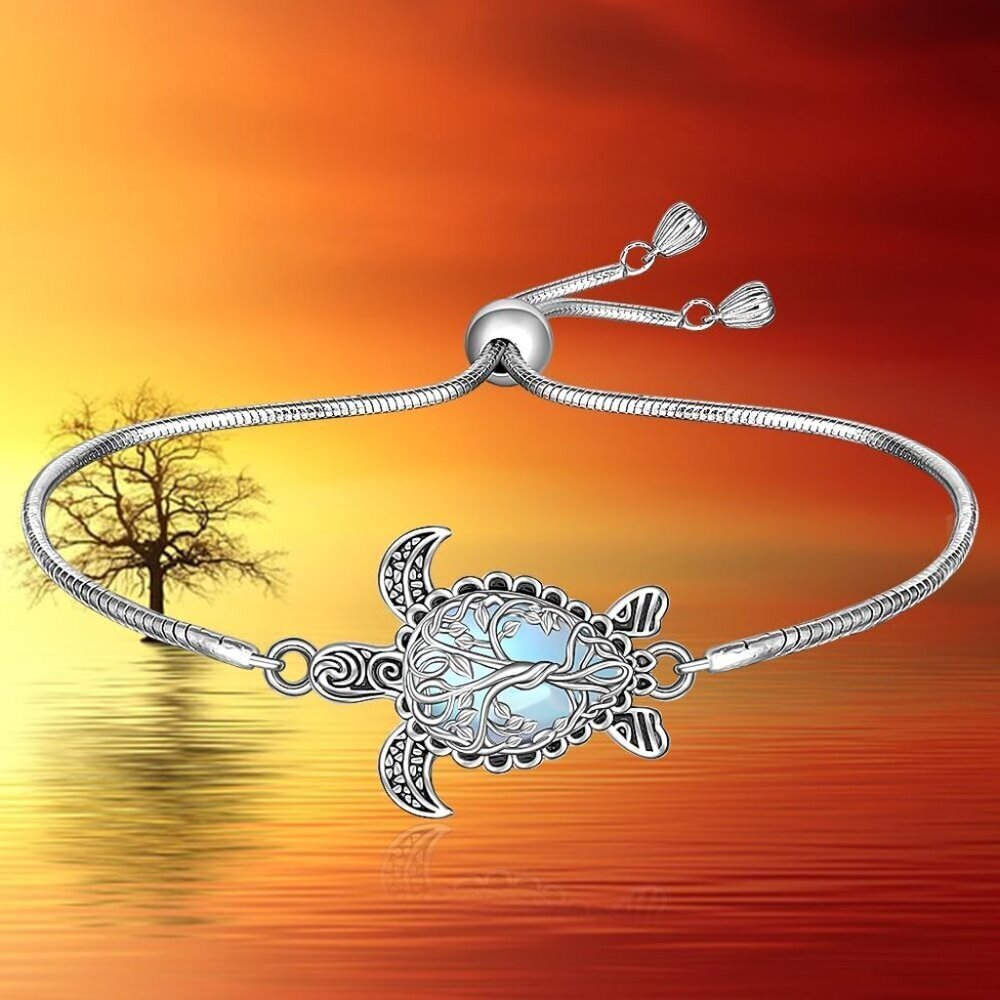 Sterling Silver Turtle Bracelet Moonstone Tree of Life Ocean Jewelry for Women - Picture 8 of 9